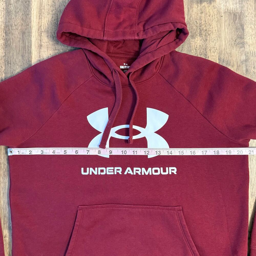 Under Armour Rival Hoodie Sweatshirt Big Logo Screenprint Maroon Unisex Small - Picture 4 of 9